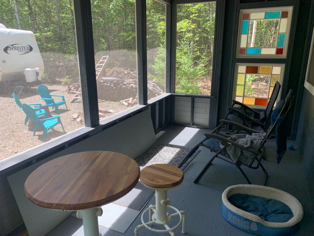 Screened in porch in cabin in Old Town Maine