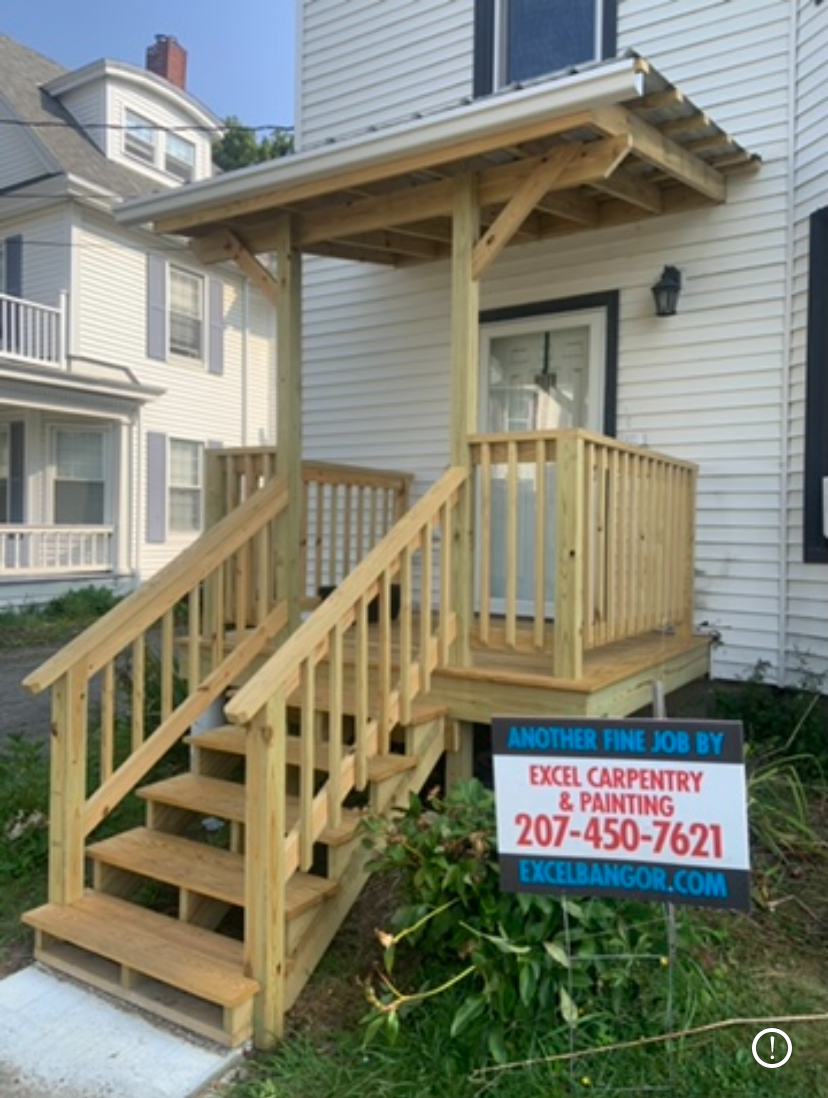 New front porch, building, demolition and railings Downtown Bangor Maine